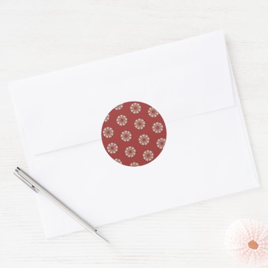 Dark red and white Norwegian Rosemaling floral  Ronde Sticker (Envelop)