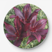 Dark Red Asiatic Lilies Floral Papieren Bordje (Voorkant)