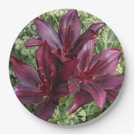 Dark Red Asiatic Lilies Floral Papieren Bordje