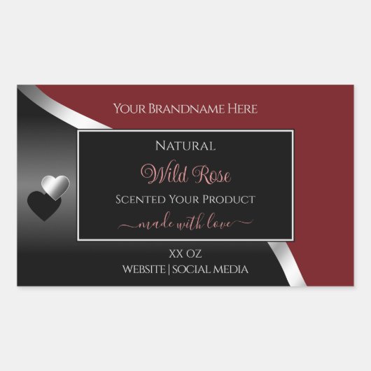 Dark Red Black Wavy Silver Hearts Product Labels (Voorkant)