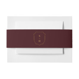Dark Red Burgundy & Gold Crest Monogram Wedding Uitnodigingen Wikkel