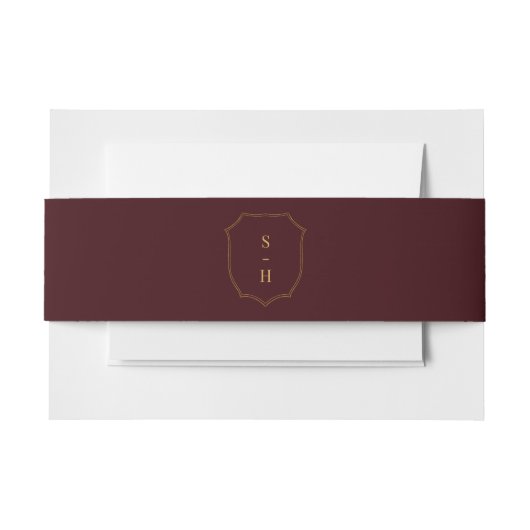 Dark Red Burgundy & Gold Crest Monogram Wedding Uitnodigingen Wikkel (Voorkant Voorbeeld)