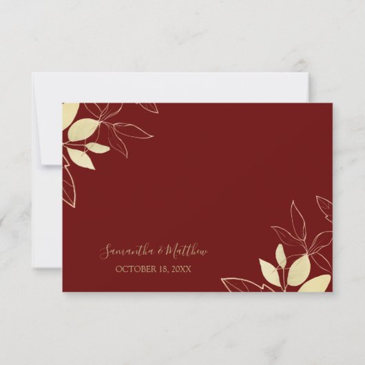 Dark Red Burgundy & Gold Peony Floral Wedding RSVP Kaartje (Achterkant)