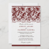 Dark Red Burgundy Lace Elegant Wedding Invitation Kaart (Voorkant)