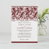 Dark Red Burgundy Lace Elegant Wedding Invitation Kaart (Staand voorkant)