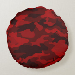 Dark Red Camouflage Rond Kussen