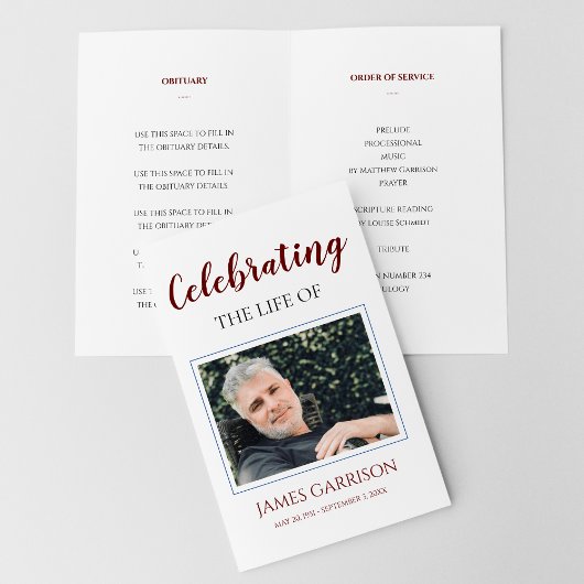 Dark Red Celebration of Life Funeral Programme