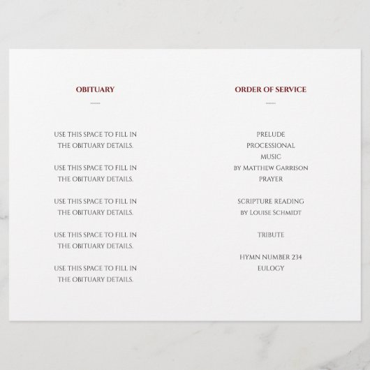 Dark Red Celebration of Life Funeral Programme (Achterkant)