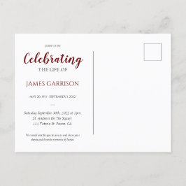 Dark Red Celebration of Life with Photo Funeral Briefkaart