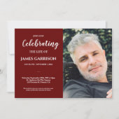 Dark Red Celebration of Life with Photo Funeral Kaart (Voorkant)