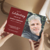 Dark Red Celebration of Life with Photo Funeral Kaart