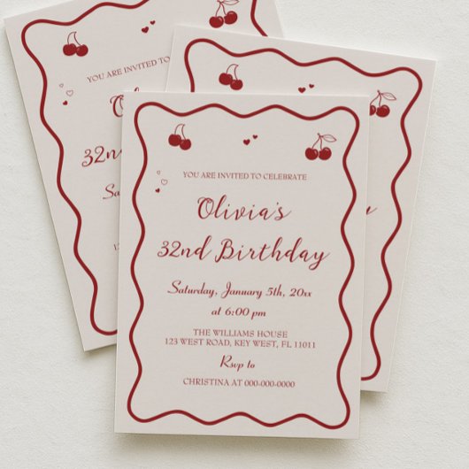 Dark Red Cherry Birthday Party Adult Kaart