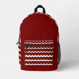 Dark Red Chevron Backpack – Stylish & Chic Bedrukte Rugzak