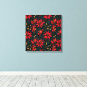Dark Red Christmas Floral Pattern Canvas Afdruk (Insitu (Houten vloer))