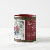 Dark Red Country Christmas Plaid Holiday Photo Mug Mok (Midden)