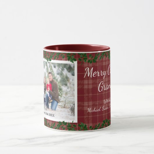 Dark Red Country Christmas Plaid Holiday Photo Mug Mok (Midden)