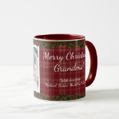 Dark Red Country Christmas Plaid Holiday Photo Mug Mok (Voorkant rechts)
