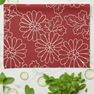 Dark Red Cream Floral Kitchen Cloth Towel Theedoek