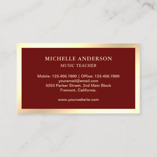 Dark Red Cream Gold Piano Toetsenbord Leraar Piani Visitekaartje (Achterkant)