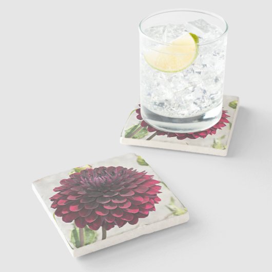 Dark Red Dahlia Bloom Floral Stenen Onderzetter (Zijkant)