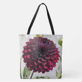 Dark Red Dahlia Bloom Floral Tote Bag