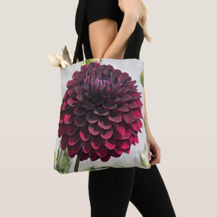 Dark Red Dahlia Bloom Floral Tote Bag