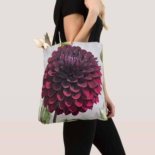 Dark Red Dahlia Bloom Floral Tote Bag (Dichtbij)