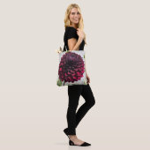 Dark Red Dahlia Bloom Floral Tote Bag (Op model)