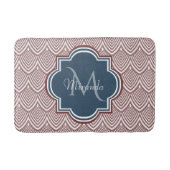 Dark Red Deco Scallops Navy Blue Monogram Name Badmat (Voorkant)