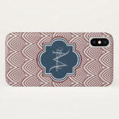 Dark Red Deco Scallops Navy Blue Monogram Name Case-Mate iPhone Case (Achterkant (horizontaal))