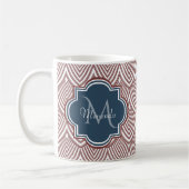 Dark Red Deco Scallops Navy Blue Monogram Name Koffiemok (Links)