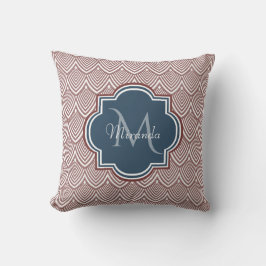 Dark Red Deco Scallops Navy Blue Monogram Name Kussen