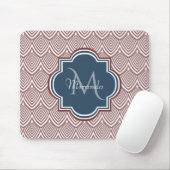 Dark Red Deco Scallops Navy Blue Monogram Name Muismat (Met muis)