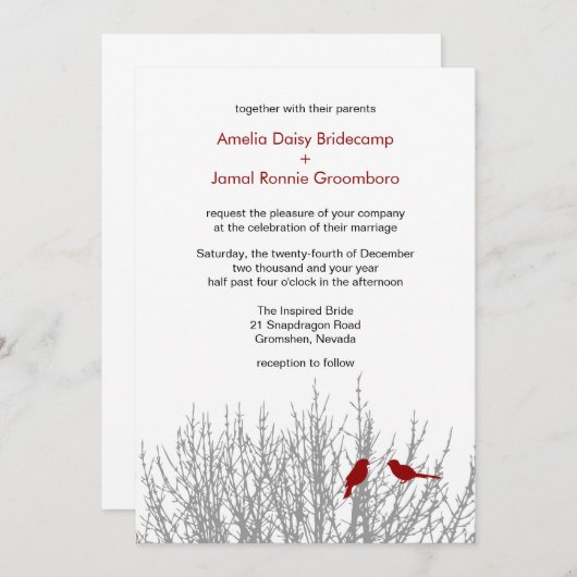 Dark Red Designer Winter Weddings  IV Kaart (Voorkant / Achterkant)