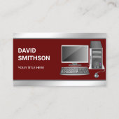 Dark Red Desktop PC Computer Repair Technician Visitekaartje (Voorkant)