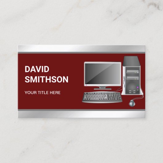Dark Red Desktop PC Computer Repair Technician Visitekaartje (Voorkant)