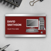 Dark Red Desktop PC Computer Repair Technician Visitekaartje