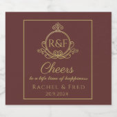 Dark Red Elegant Golden Calligraphy Wedding Champ Sparkling Wijnetiket (Enkel label)