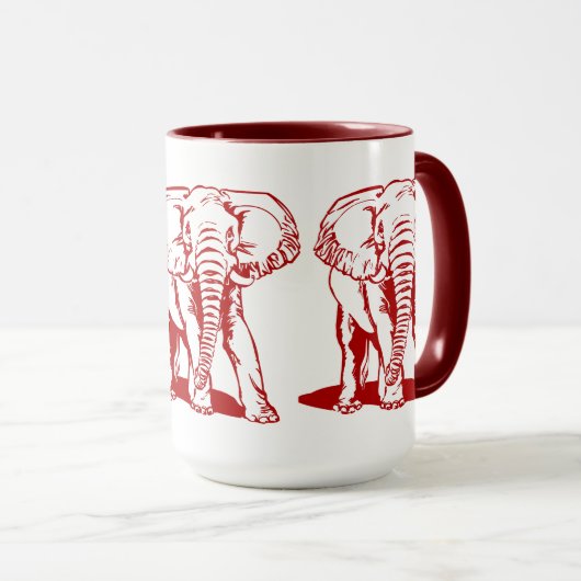 Dark Red Elephant Line Tekening Mok (Voorkant rechts)