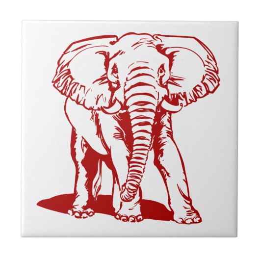 Dark Red Elephant Line Tekening Tegeltje (Voorkant)