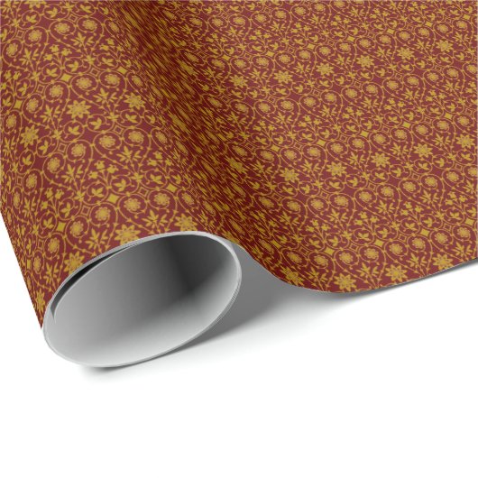 Dark Red en Gold Filigree Pattern Cadeaupapier (Rol Hoek)