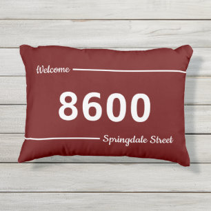 Dark Red en White House Numbers Street Adres Buitenkussen