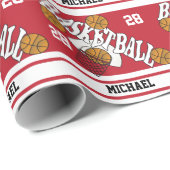 Dark Red en White Stripe Basketball Cadeaupapier (Rol Hoek)