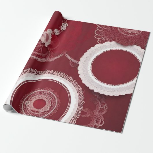 Dark Red Floral AI art Cadeaupapier (Uitgerold)