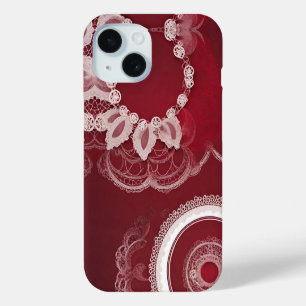 Dark Red Floral AI art iPhone 15 Case
