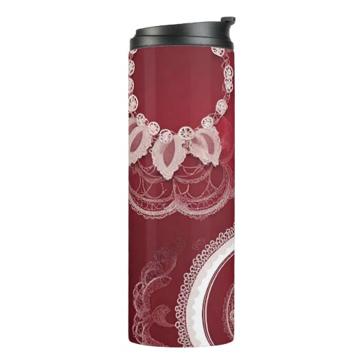 Dark Red Floral AI art Thermosbeker (Gedraaid links)