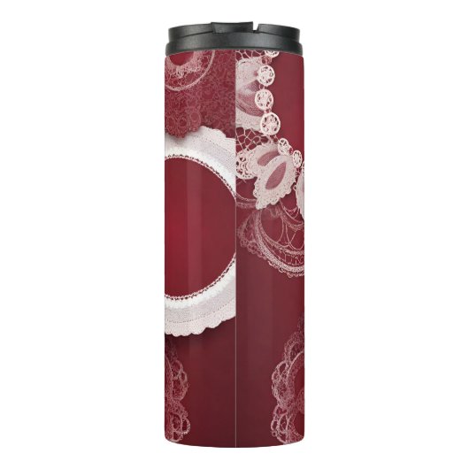 Dark Red Floral AI art Thermosbeker (Achterkant)