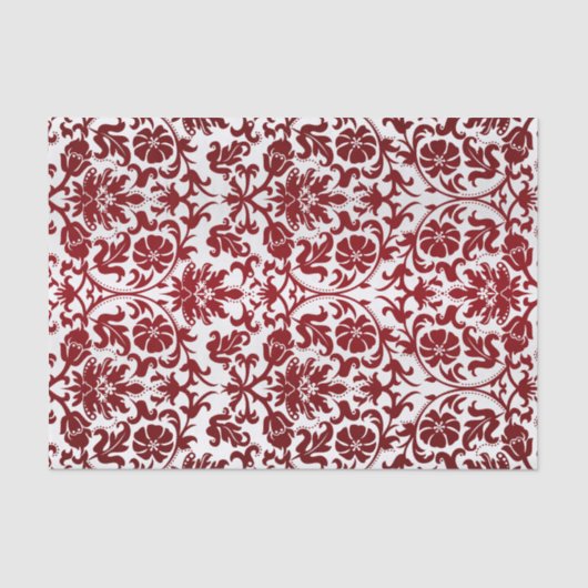 Dark Red Floral Damask Tissuepapier (Voorkant)