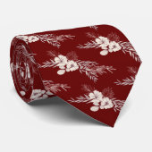 Dark Red Floral Wedding Stropdas (Opgerold)