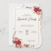 Dark Red Flowers Invitation Kaart (Voorkant)